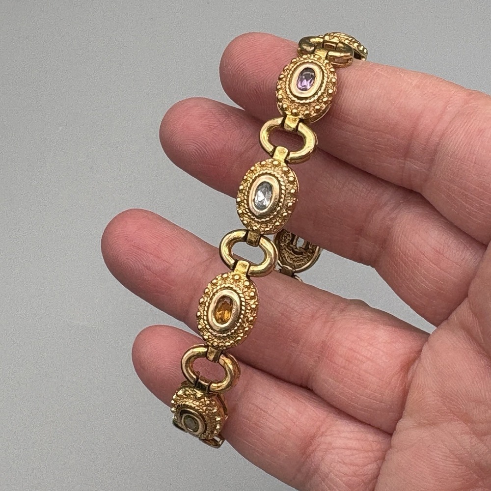 Ross Simons 18k Gold Plated Sterling Silver Bracelet Gemstone Etruscan Revival 7
